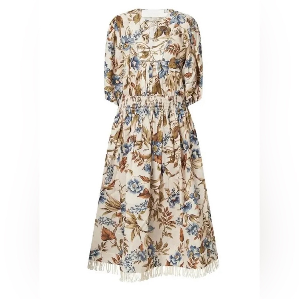 Zimmermann Blue and Brown Floral Midi Dress - Picture 2 of 6